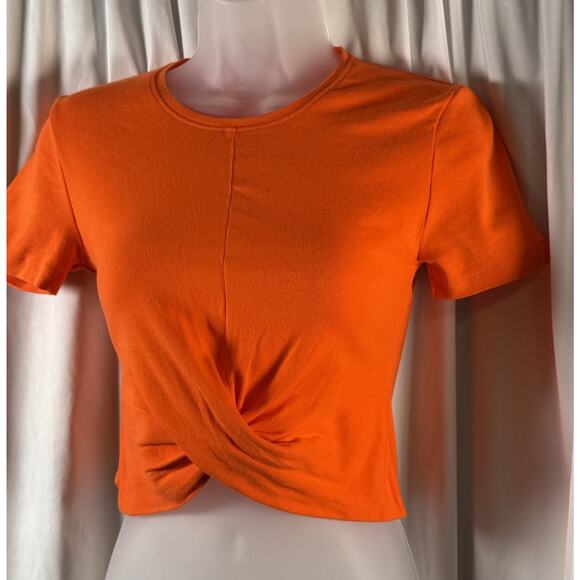 Zara Short Sleeves Cropped Cotton Blend Top, Orange , Sz: S, 83-37 - Picture 3 of 13